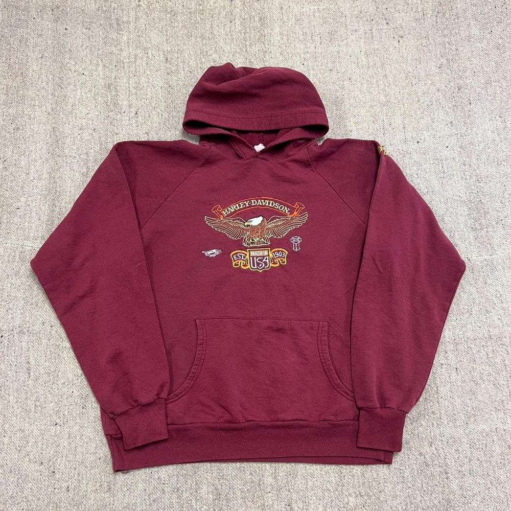Vintage Harley Davidson Hoodie Mens Large‎ Red 1980s